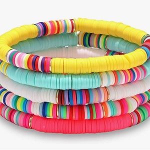 Multicolored beaded stretch bracelet set.